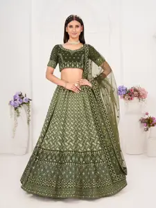 SHOPGARB Embroidered Thread Work Semi-Stitched Lehenga & Unstitched Blouse With Dupatta