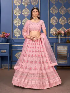 SHOPGARB Embroidered Semi-Stitched Lehenga & Unstitched Blouse With Dupatta