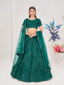 SHOPGARB  Embellished Sequinned Semi-Stitched Lehenga & Unstitched Blouse With Dupatta