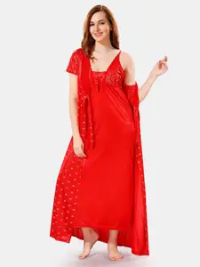 Be You V Neck Lace Satin Maxi Nightdress With Robe