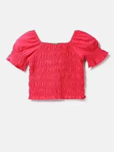 United Colors of Benetton Infant Girls Square Neck Smocked Cotton Top