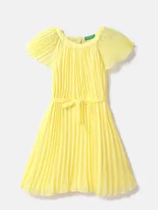 United Colors of Benetton Girls Extended Sleeves Pleated Fit & Flare Dress