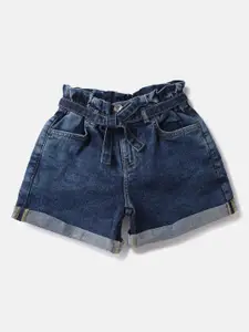 United Colors of Benetton Girls Loose Fit High-Rise Denim Shorts