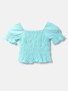 United Colors of Benetton Square Neck Smocking Puff Sleeves Cotton Top