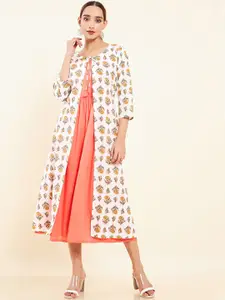 Maybell Floral Printed Midi Ethnic Dress With Jacket