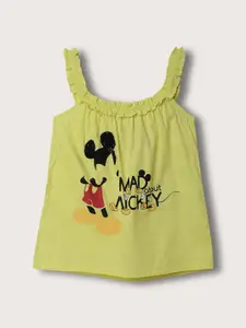 Blue Giraffe Girls Mickey Mouse Printed Ruffled Sleeveless Pure Cotton T-shirt