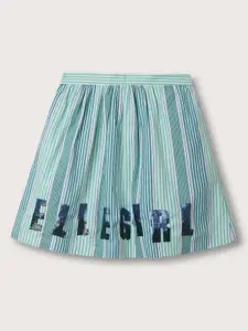 ELLE Girls Striped & Sequins Work Linen Flared Knee-Length Skirt