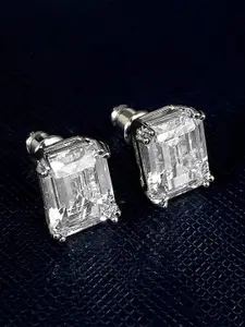 Peora Silver Plated American Diamond Contemporary Studs Earrings