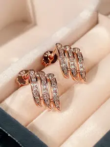 Peora Rose Gold Plated American Diamond Studded Stud Earrings