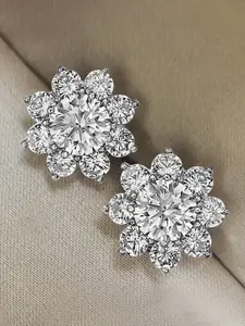 Peora Silver Plated American Diamond Contemporary Studs Earrings