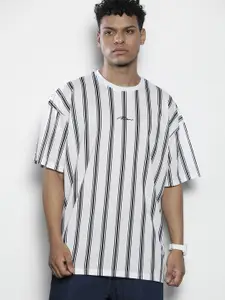 boohooMAN Pure Cotton Drop-Shoulder Sleeves Striped Oversized T-shirt