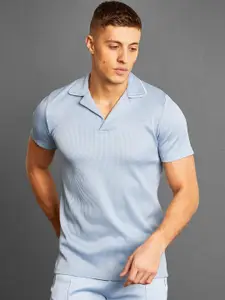 boohooMAN Ribbed Polo Collar Slim Fit T-shirt
