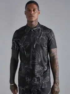 boohooMAN Floral Printed Polo Collar Slim Fit T-shirt