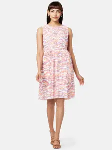 Annabelle by Pantaloons Belted Pleated Abstract Printed A-Line Dress