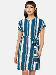Annabelle by Pantaloons Belted Extended Sleeves Striped A-Line Dress