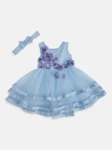 Pantaloons Baby Girls Layered Floral Embroidered Sleeveless Cotton Dress