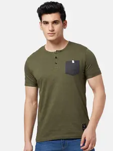 People Pocket Detailed Henley Neck Slim Fit Cotton T-shirt