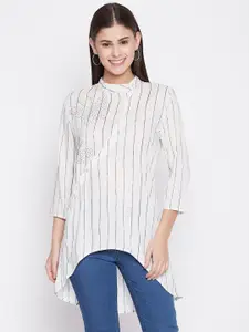 Ruhaans Striped Mandarin Collar Shirt Style Top
