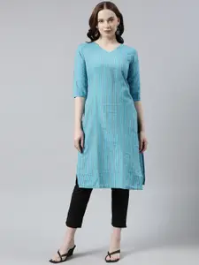 HRITIKA Striped Kantha Work Pure Cotton Kurta