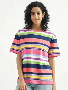 United Colors of Benetton Round Neck Regular Fit Striped Cotton T-shirt