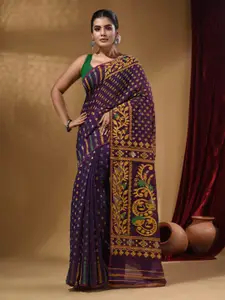 Arhi Ethnic Motifs Woven Design Silk Cotton Jamdani Saree