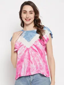Ruhaans Tie And Dye Dyed Flutter Sleeves Top