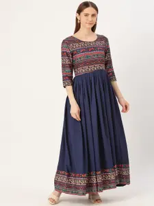 Deewa Paisley Printed Crepe A-Line Maxi Dress
