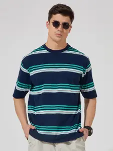 Maniac Striped Round Neck Cotton Oversize T-shirt