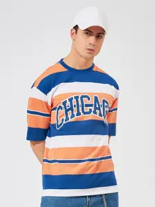 Maniac Striped Drop-Shoulder Sleeves Cotton Oversized T-shirt