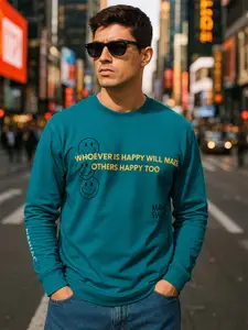 Maniac Men Typography Printed Cotton Oversize Fitted T-shirt