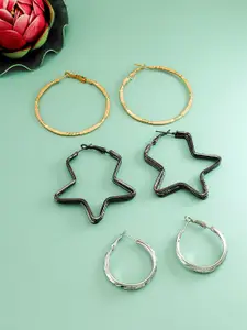 aadita Set Of 3 Gold-Plated Geometric Hoop Earrings