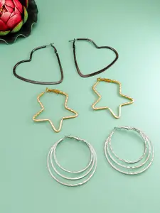 aadita Set Of 3 Gold-Plated Geometric Hoop Earrings