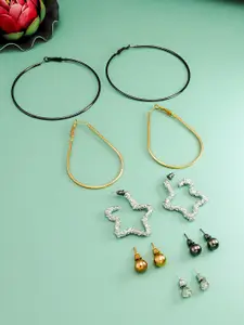 aadita Set Of 6 Gold-Plated Geometric Hoop And Stud Earrings