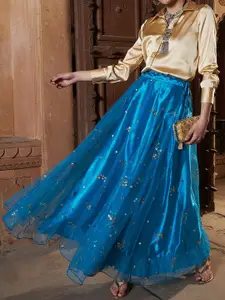 Shae by SASSAFRAS Embellished Sequin Flared Maxi Anarkali Skirt
