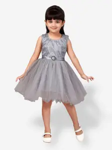 Aarika Girls Self Design Fit & Flare Net Dress