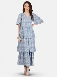 GULAB CHAND TRENDS Floral Printed Layered Cotton Maxi Dress