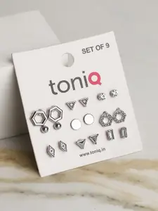 ToniQ Set Of 9 Silver-Plated Studs Earrings
