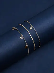 ToniQ Women Set of 3 Gold-Toned Gold-Plated Charm Bracelet