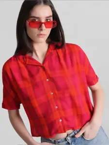 ONLY Tartan Checked Extended Sleeves Casual Shirt