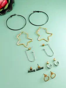 aadita Set Of 6 Silver & Gold-Plated Geometric Hoop and Studs Earrings