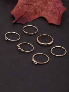 DressBerry Set Of 6 Gold-Plated CZ-Studded Finger Rings