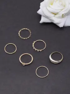 DressBerry Set Of 6 Gold-Plated CZ-Studded Finger Rings