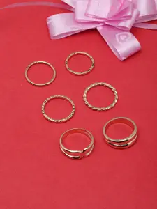 DressBerry Set Of 6 Gold-Plated Finger Rings