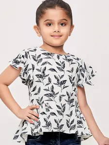 Tiny Girl Round Neck Flutter Sleeves Floral Printed Peplum Top