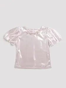 Tiny Girls Puff Sleeves Bling & Sparkly Sheen Top