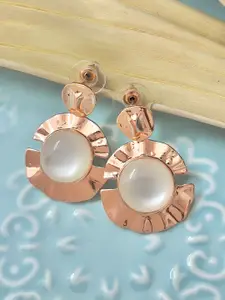 Ayesha Rose Gold-Plated Contemporary Moonstone Circular Drop Earrings