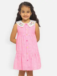 Nauti Nati Girls Checked Peter Pan Collar Flounce Pure Cotton A-Line Dress