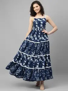 DEEBACO Floral Printed Shoulder straps Cotton Maxi Dress