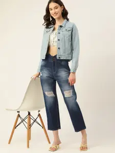 DressBerry Relaxed Fit High-Rise Slash Knee Light Fade Cotton Jeans