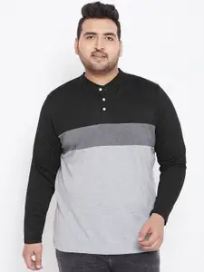 bigbanana Men Plus Size Colourblocked Henley Neck Bio Finished Pure Cotton T-shirt